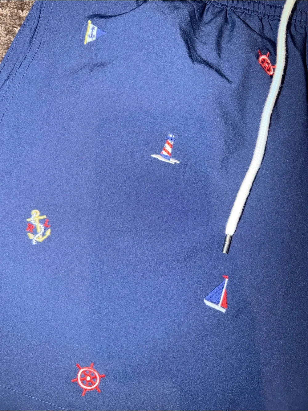 Ralph Lauren Men's Navy Embroidered Nautical Swim Shorts